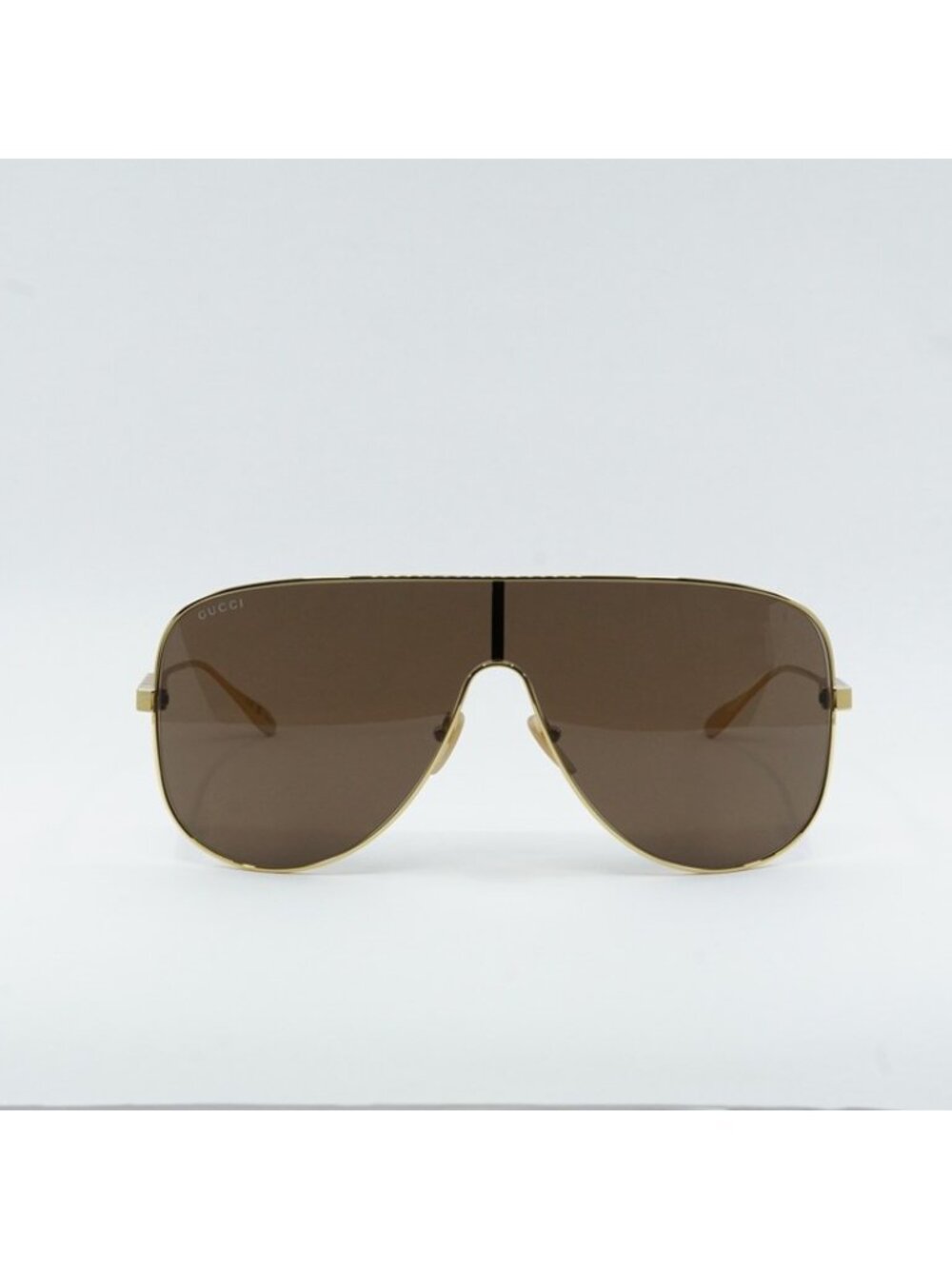 Gucci GG1436S 002 Sunglasses Gold Shield Frame, Brown Lenses - Picture 2 of 12